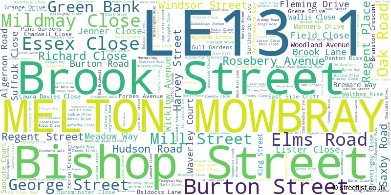 A word cloud for the LE13 1 postcode
